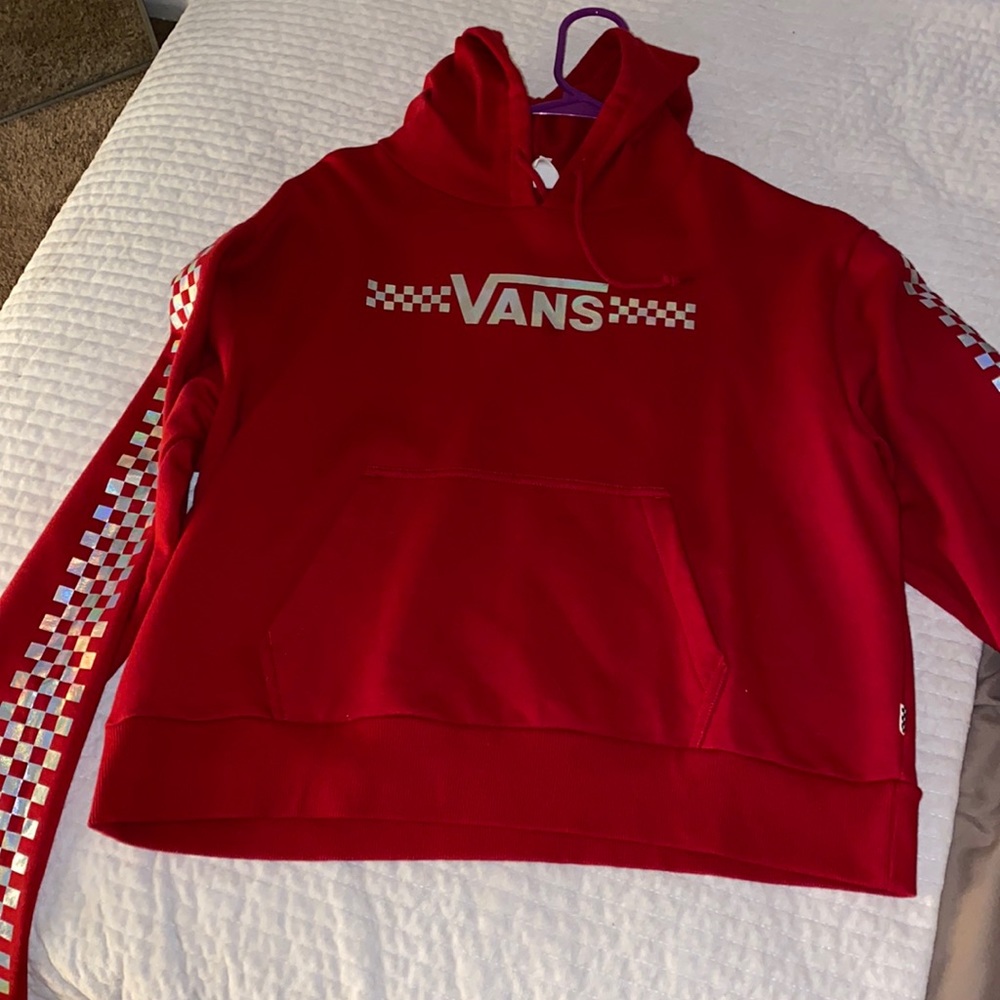 Vans red shine cropped hoodie